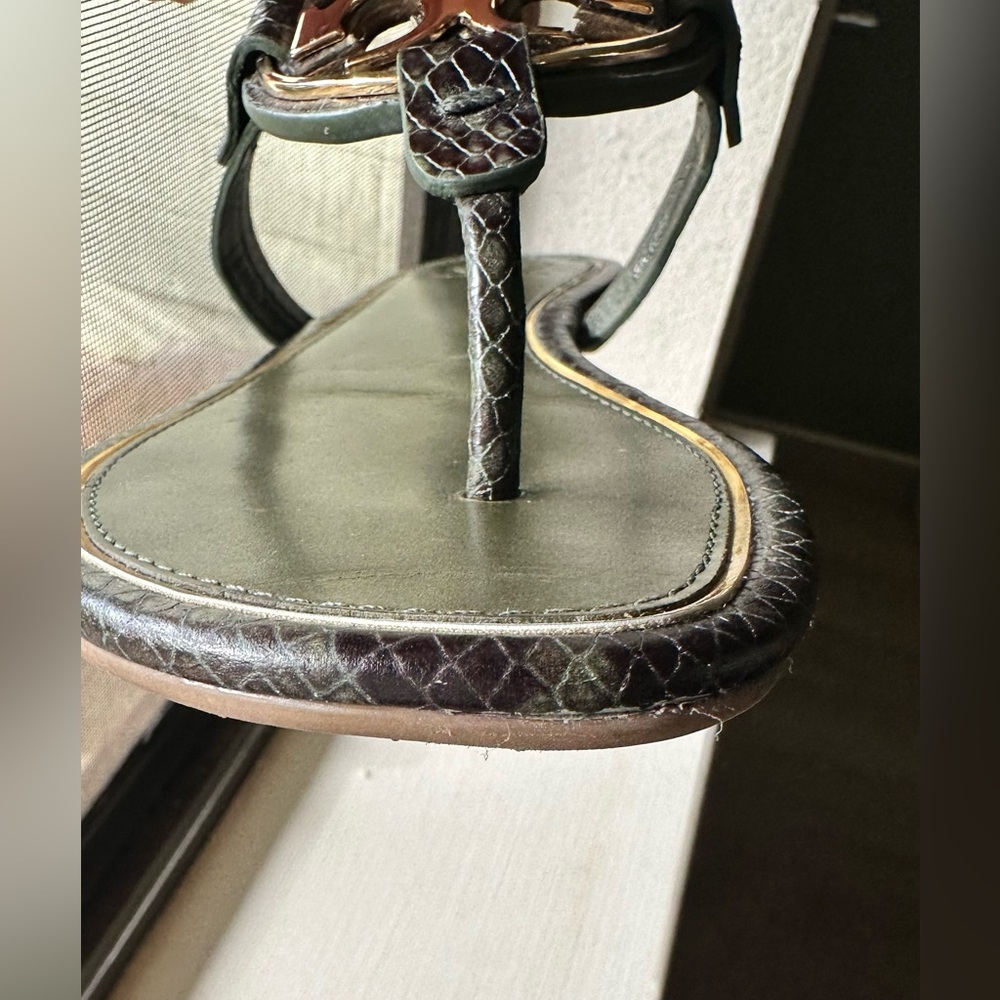 SOLD Tory Burch Miller Sandals Olive Green/Black Snakeskin Size 7.5 - Picture 7 of 9
